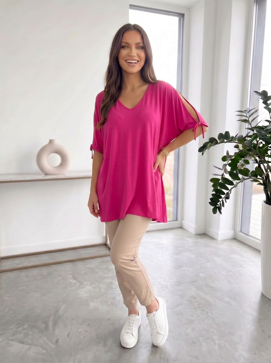Bluzka Plus Size Wiązane rękawy kod 1001