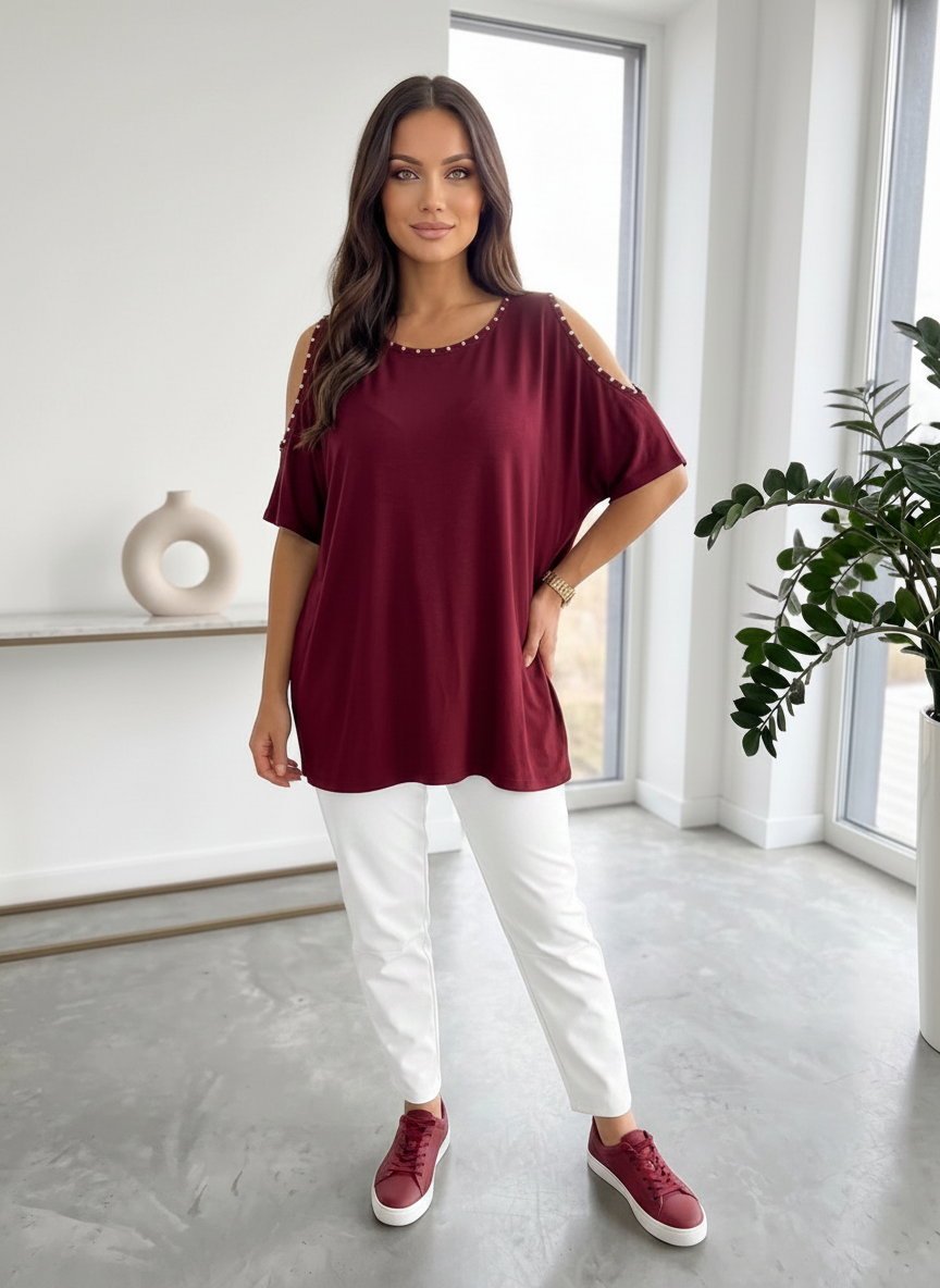 Bluzka damska Plus Size z ozdobnymi ramionami kod 1004